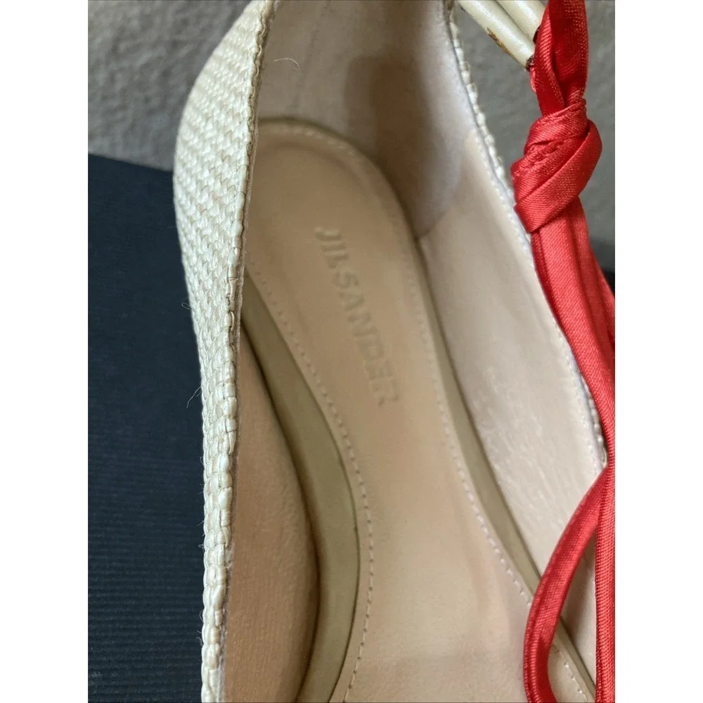 Jil Sander Raffia Woven‎ Sandals Size 35.5 New Wraparound Ankle Flat Italy $550
